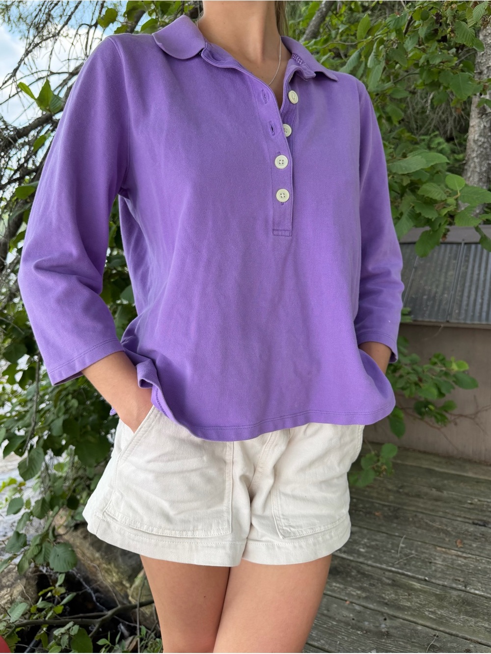 Lavender Button-Front Polo Top